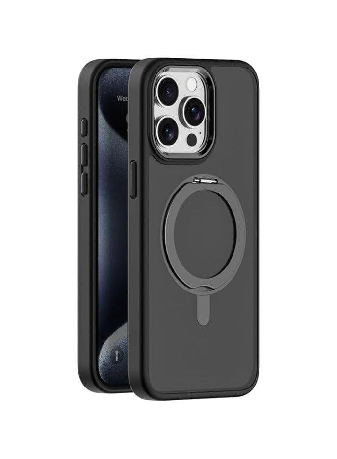 VKL Case for IPhone 16 Pro Max (2024),Magnetic Frosted Phone Case with 360° Rotatable Ring Bracket,Compatible with Car Mount & Wireless Charging,Anti-fall Protective Cover (Black)