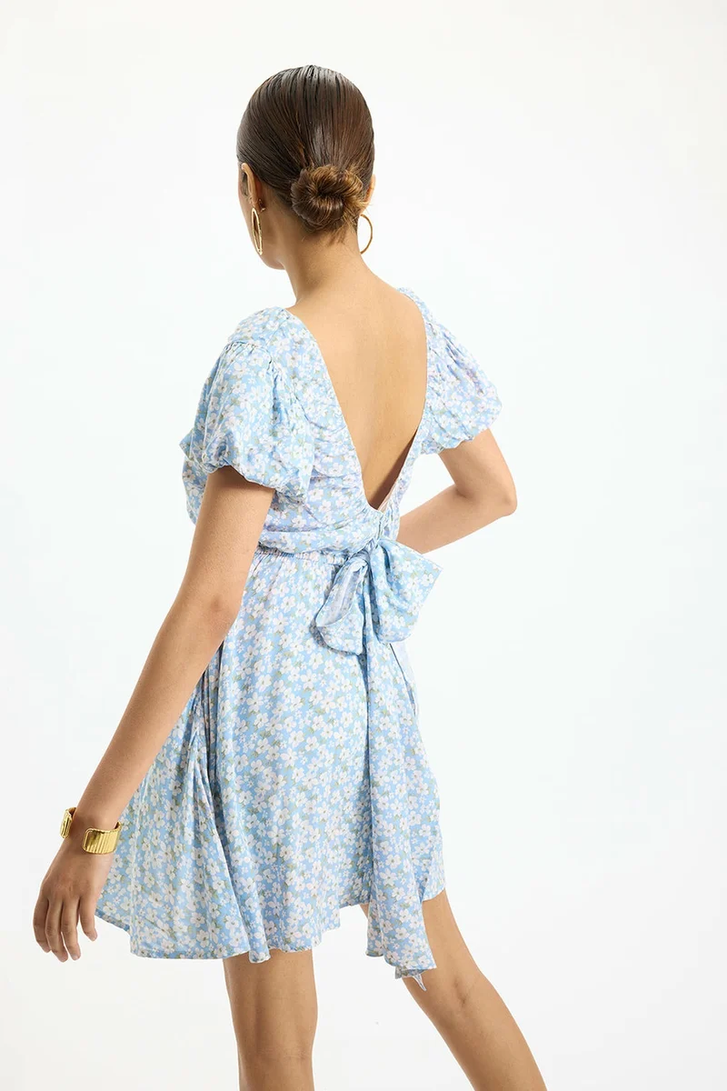 فيرجيو Viscose Ditsy Vacation Floral Mini Dresses for Women