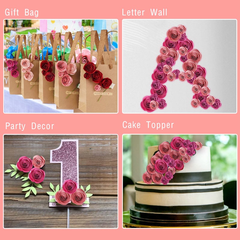 Mverse Mverse 3D Small Paper Flowers Decorations  Happy Birthday Cake Topper  Rolled Rose W/Wall Sticker Decoration Dorm Room  Bedroom  Graduation Cap  Shadow Box Frame  Garden Party Cupcake (Red Set)  - Image 2