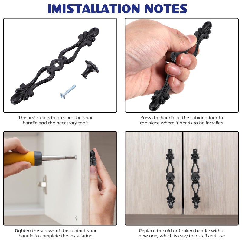 Matte Black Zinc Alloy Cabinet Handles Vintage Drawer Pulls European Style Set Of 2 - Image 4