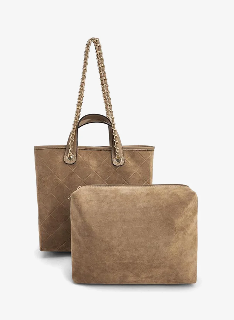 بابريكا Quilted Suede Tote Bag With Pouch