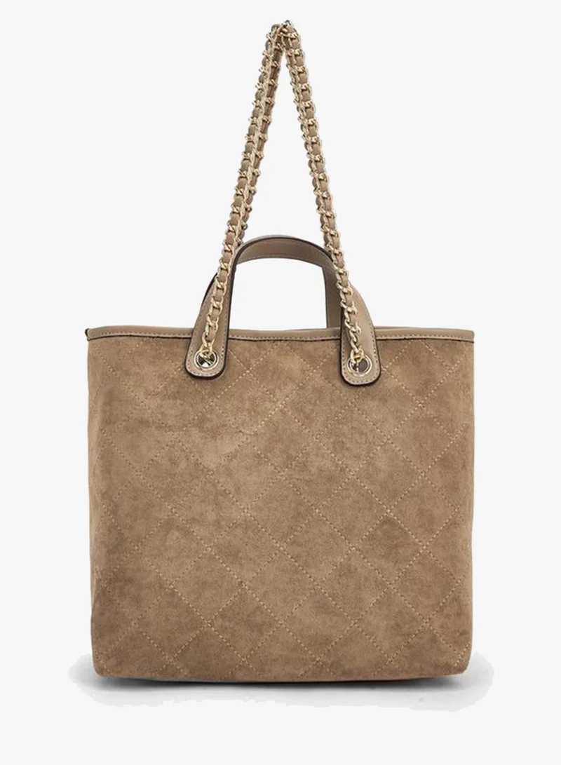 Paprika TAUPE Quilted Suede Tote Bag With Pouch for Women | Best Price UAE