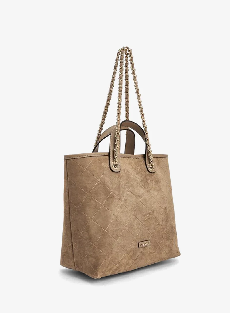 Paprika TAUPE Quilted Suede Tote Bag With Pouch for Women | Best Price UAE