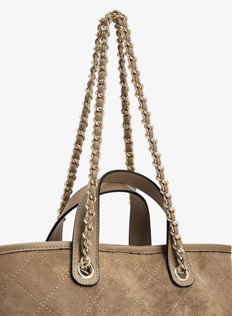 Paprika TAUPE Quilted Suede Tote Bag With Pouch for Women | Best Price UAE