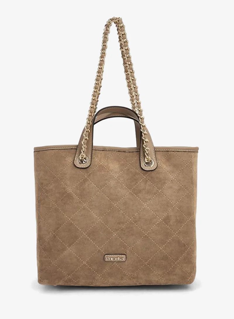 بابريكا Quilted Suede Tote Bag With Pouch