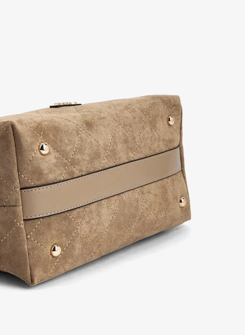 Paprika TAUPE Quilted Suede Tote Bag With Pouch for Women | Best Price UAE