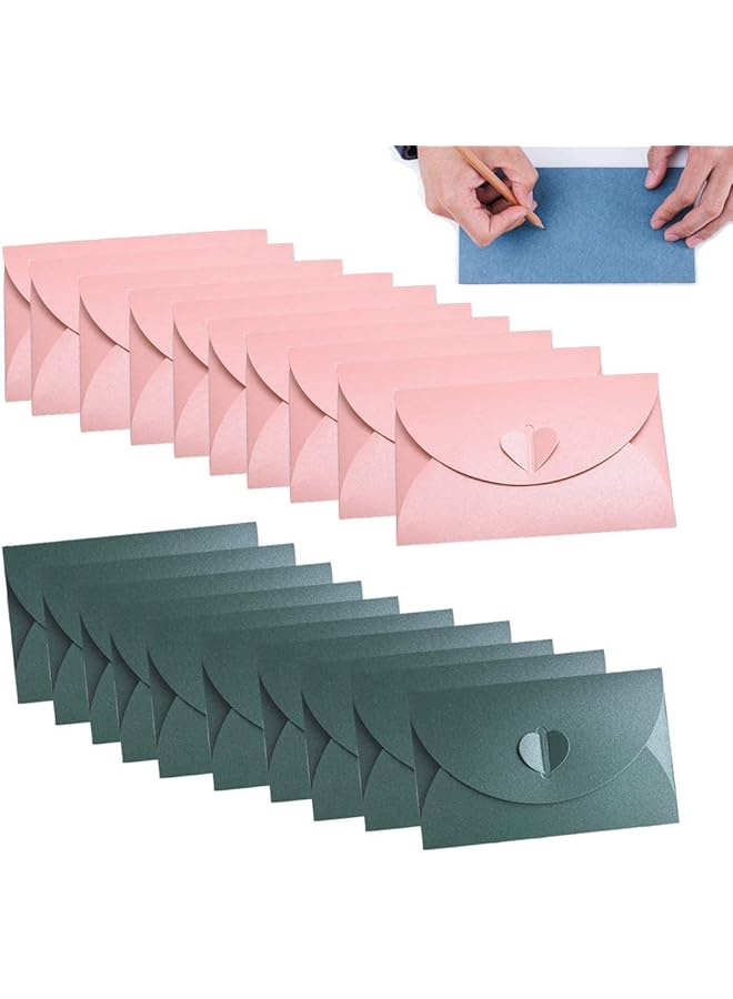 إيروريكس مظاريف صغيرة بلونين 20 قطعة من الورق اللؤلؤي بتصميم قلب عتيق إبداعي لحفلات الزفاف وأعياد الميلاد وبطاقات الهدايا باللون الوردي والأخضر - Image 1