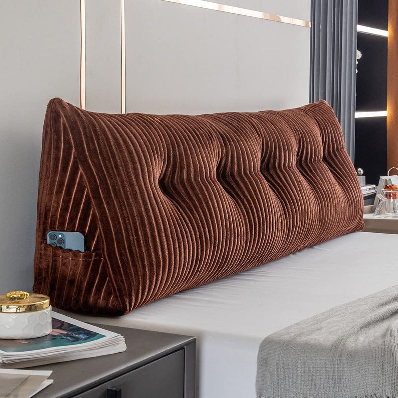 Activance Activance Large Triangular Headboard Wedge Bed Rest Reading Pillow Backrest Positioning Support Bolster Cushion with Removable Cover Brown Queen 59x8x20 Inches 
