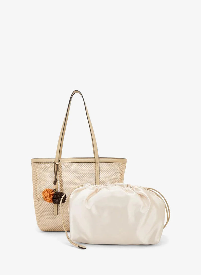 Celeste TAUPE Textured Shopper Bag With Drawstring Pouch for Women | Best Price UAE