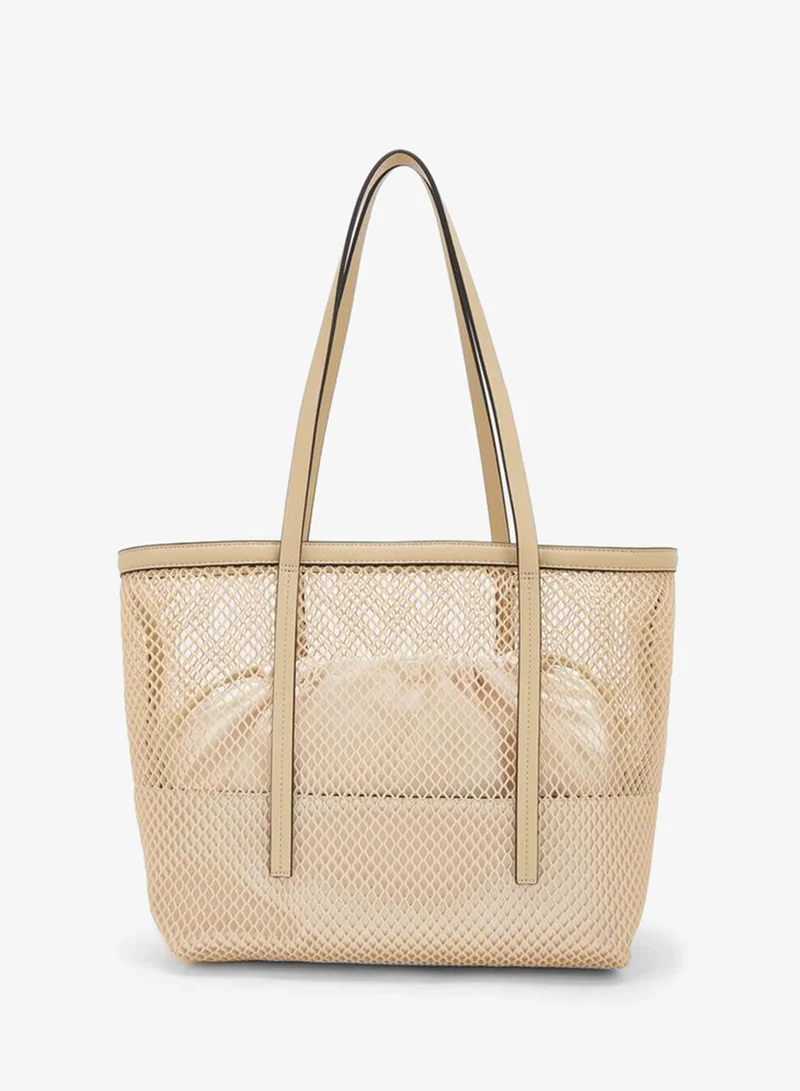 Celeste TAUPE Textured Shopper Bag With Drawstring Pouch for Women | Best Price UAE