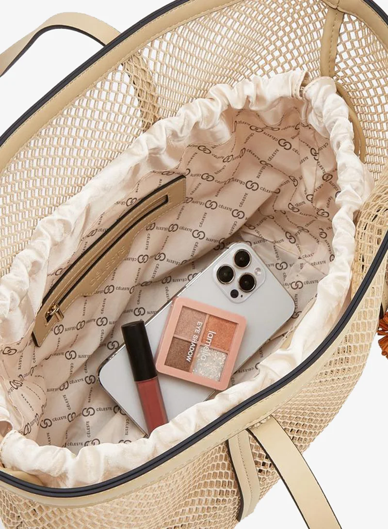 Celeste TAUPE Textured Shopper Bag With Drawstring Pouch for Women | Best Price UAE