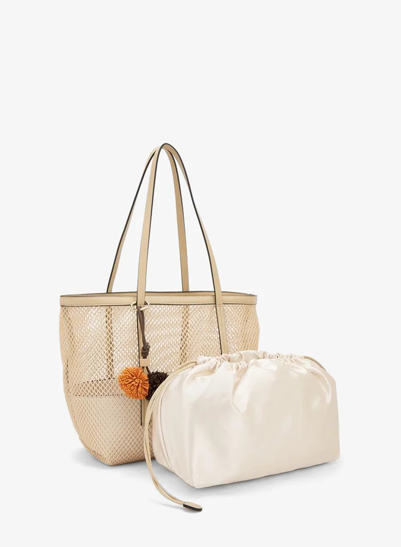 Celeste TAUPE Textured Shopper Bag With Drawstring Pouch for Women | Best Price UAE
