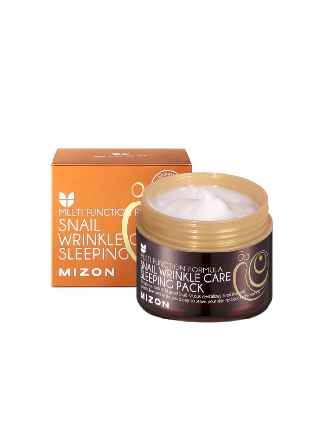 MIZON Snail Wrinkle Care Sleeping Pack, Overnight Mask, For Damaged Skin, Deep Nourishing, Special Night Care, Snail Mucin, Soothing Effect (80ml) - Image 1