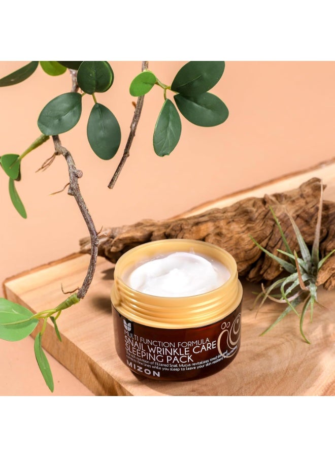 MIZON Snail Wrinkle Care Sleeping Pack, Overnight Mask, For Damaged Skin, Deep Nourishing, Special Night Care, Snail Mucin, Soothing Effect (80ml) - Image 2