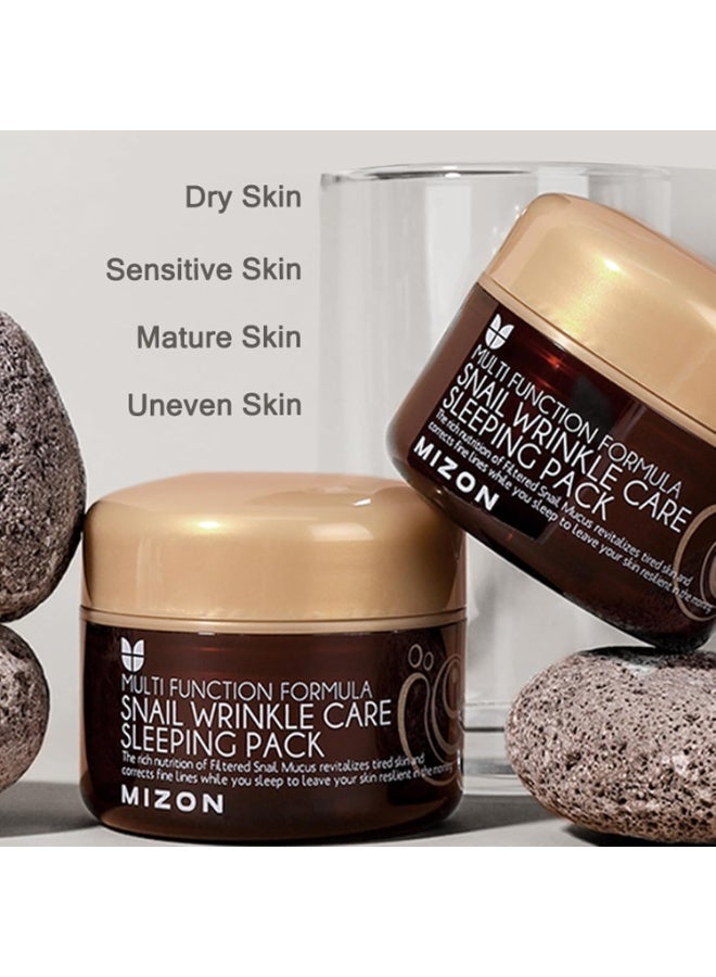 MIZON Snail Wrinkle Care Sleeping Pack, Overnight Mask, For Damaged Skin, Deep Nourishing, Special Night Care, Snail Mucin, Soothing Effect (80ml) - Image 4