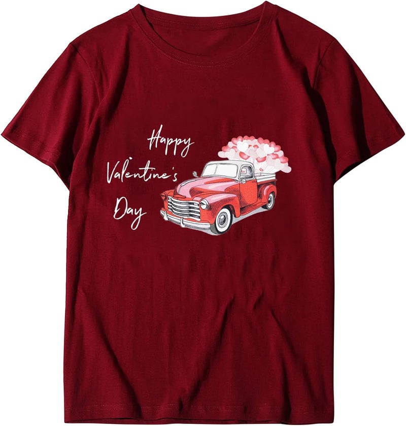 klarako Valentine's Day Custom T Shirt for Girlfriend, Women Cute Love Heart Print Short Sleeve Couples Tops Loose Pullover - Image 3