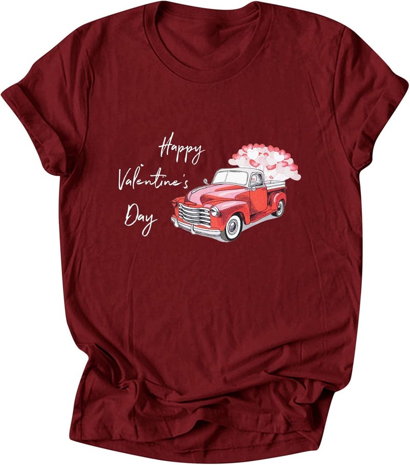 klarako Valentine's Day Custom T Shirt for Girlfriend, Women Cute Love Heart Print Short Sleeve Couples Tops Loose Pullover - Image 1