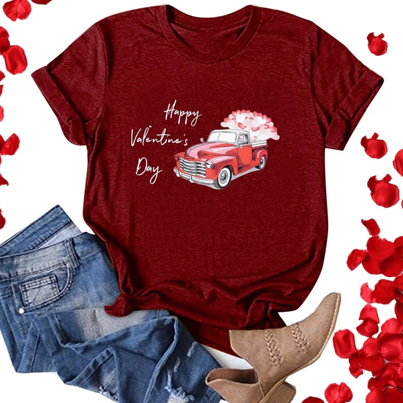 klarako Valentine's Day Custom T Shirt for Girlfriend, Women Cute Love Heart Print Short Sleeve Couples Tops Loose Pullover - Image 2