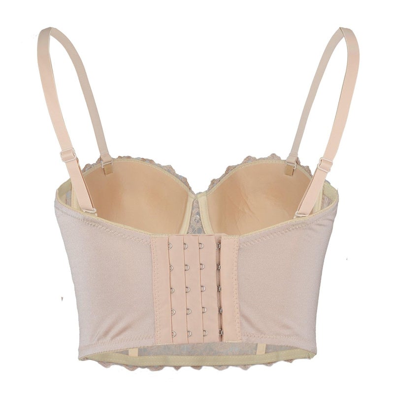 ELLACCI Women's Natural Reigning Lace Rhinestone Bustier Crop Top Sexy Mesh Corset Top Bra Small - Image 2