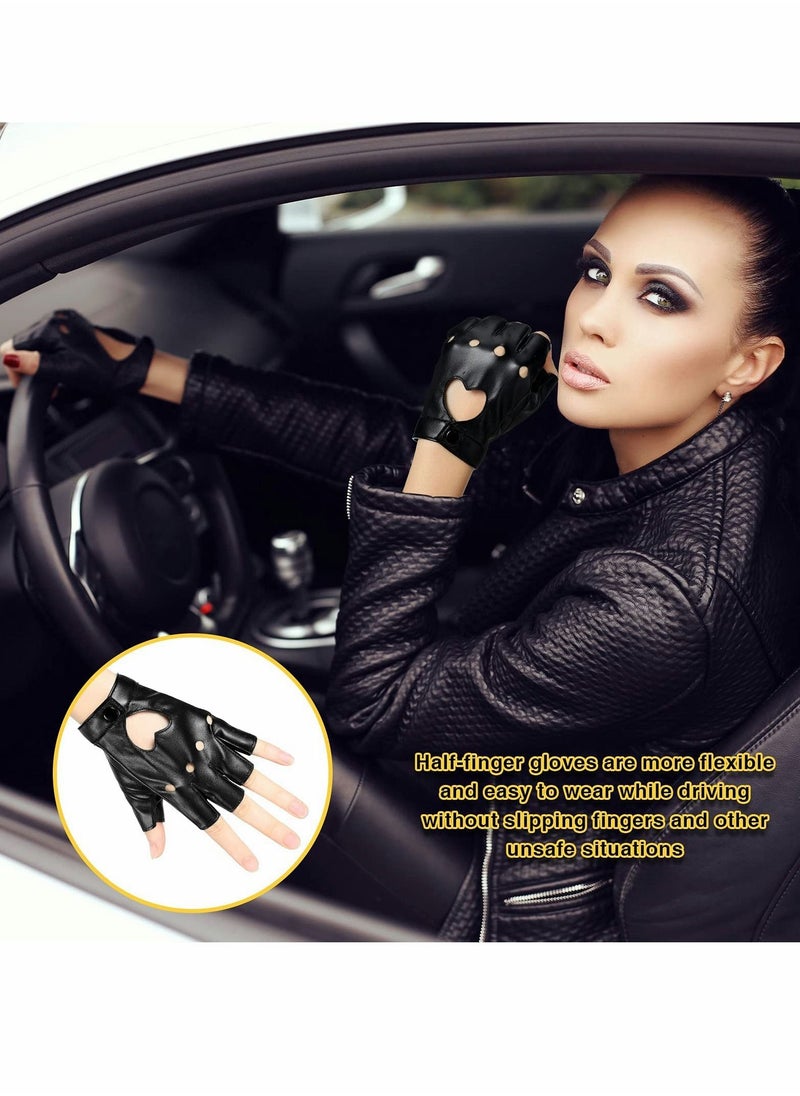 Excefore Punk Half Finger Gloves, PU Leather Performance Gloves  - Image 5