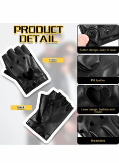 Excefore Punk Half Finger Gloves, PU Leather Performance Gloves  - Image 3