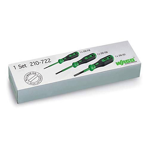 Wago 210722 WAGO Operating Tool Set Tool One 25 x 04 mm Blade Tool Two 35 x 05 mm Blade Tool Three 55 x 08 mm Blade Features Partially Insulated Shaft Set of Three - Image 1