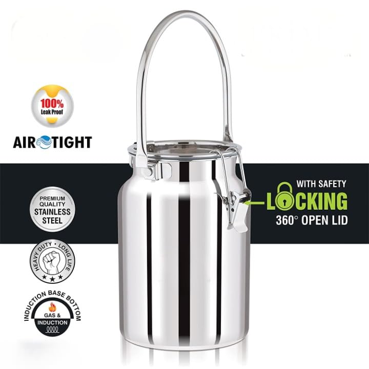 Yes Kitchen Prime Multi Can Air Tight Leak Proof Stainless Steel Storage Can Useable As Steel Dabba Milk ghee Oil Storage Etc Heavy Jointless Body Induction CompatibleContainer 5 Liter - Image 3