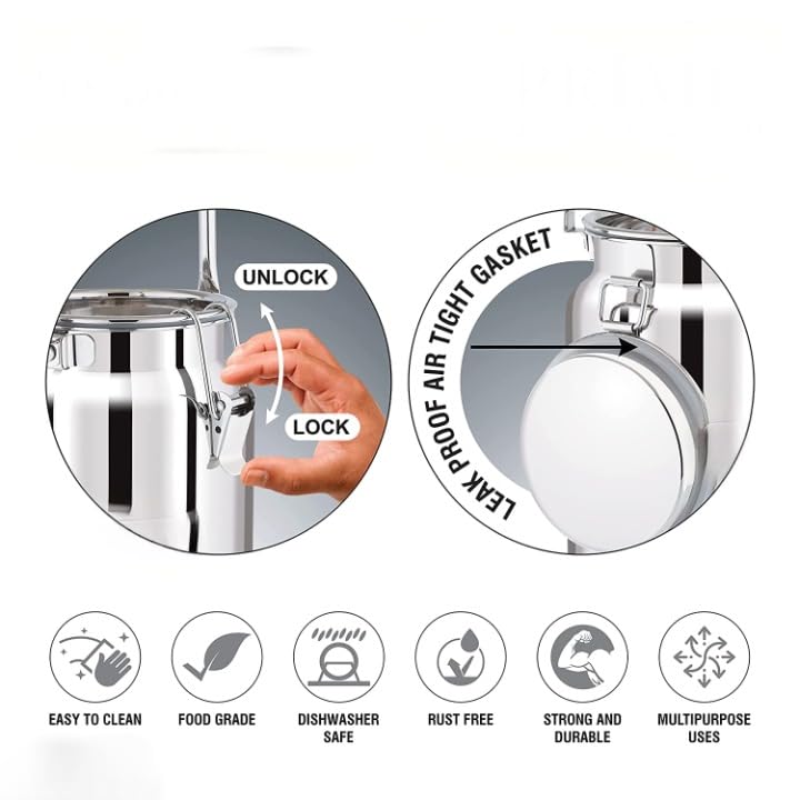 Yes Kitchen Prime Multi Can Air Tight Leak Proof Stainless Steel Storage Can Useable As Steel Dabba Milk ghee Oil Storage Etc Heavy Jointless Body Induction CompatibleContainer 5 Liter - Image 2