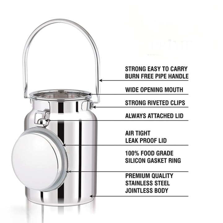 Yes Kitchen Prime Multi Can Air Tight Leak Proof Stainless Steel Storage Can Useable As Steel Dabba Milk ghee Oil Storage Etc Heavy Jointless Body Induction CompatibleContainer 5 Liter - Image 4