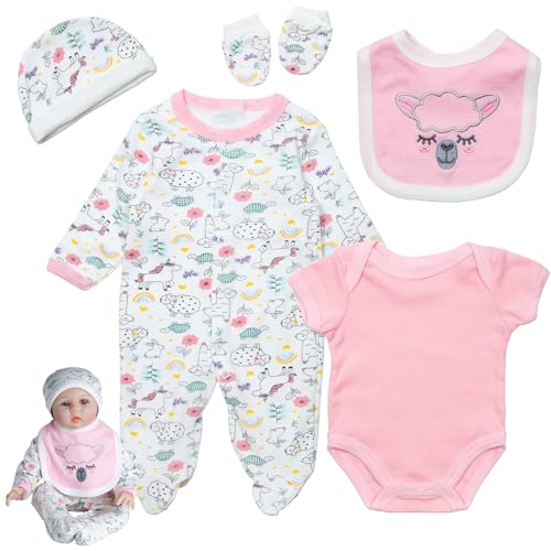Pedolltree Reborn Baby Dolls Clothes Girl Pink Animal Theme Outfit Accessories 5 Pcs Set for 1722 Inch Newborn Baby Girl Reborn Dolls Clothes - Image 1