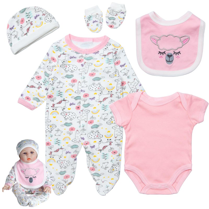Pedolltree Reborn Baby Dolls Clothes Girl Pink Animal Theme Outfit Accessories 5 Pcs Set for 1722 Inch Newborn Baby Girl Reborn Dolls Clothes - Image 3