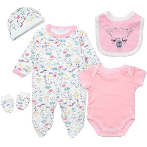 Pedolltree Reborn Baby Dolls Clothes Girl Pink Animal Theme Outfit Accessories 5 Pcs Set for 1722 Inch Newborn Baby Girl Reborn Dolls Clothes - Image 5