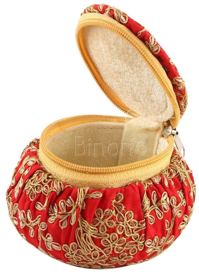 BINORI Rajasthani Style Royal Clutch Silk Jewelry/Bangle Box Combo (Size- 4 inch) (PACK OF 3) - Image 5