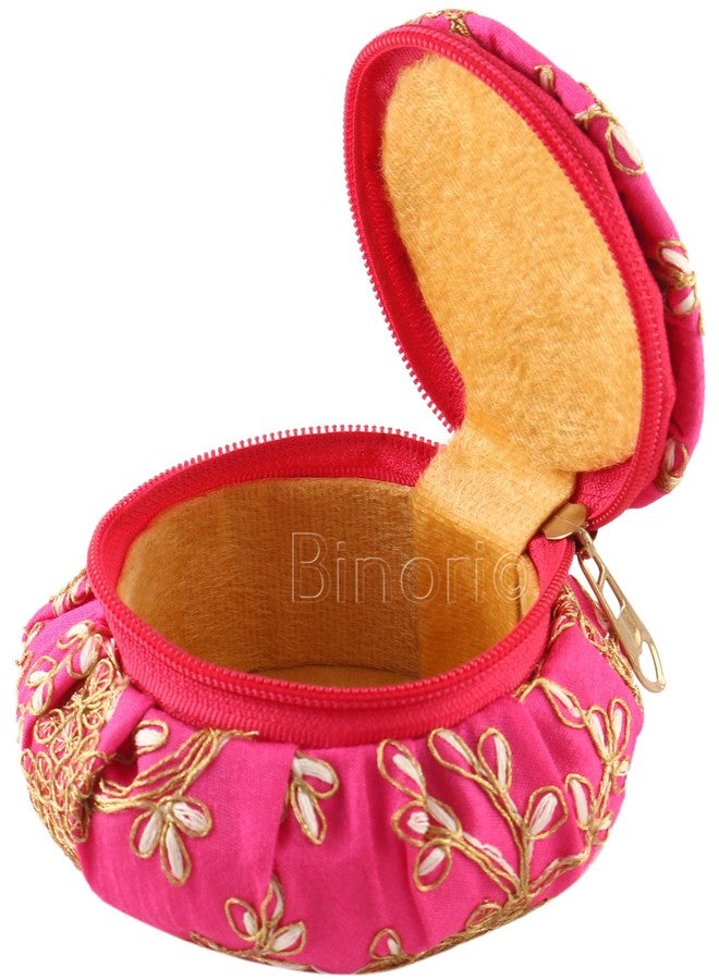 BINORI Rajasthani Style Royal Clutch Silk Jewelry/Bangle Box Combo (Size- 4 inch) (PACK OF 3) - Image 3