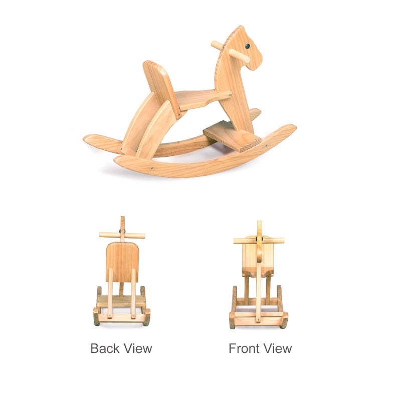 KRAND Rocking Horse Wooden Ride On Toy for Kids Classic Design Rocking Horse with Pedal and Safe Backrest Fine Workmanship(Classic, Natural) - Image 5