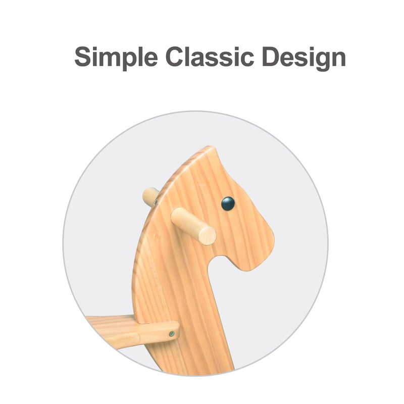 KRAND Rocking Horse Wooden Ride On Toy for Kids Classic Design Rocking Horse with Pedal and Safe Backrest Fine Workmanship(Classic, Natural) - Image 3