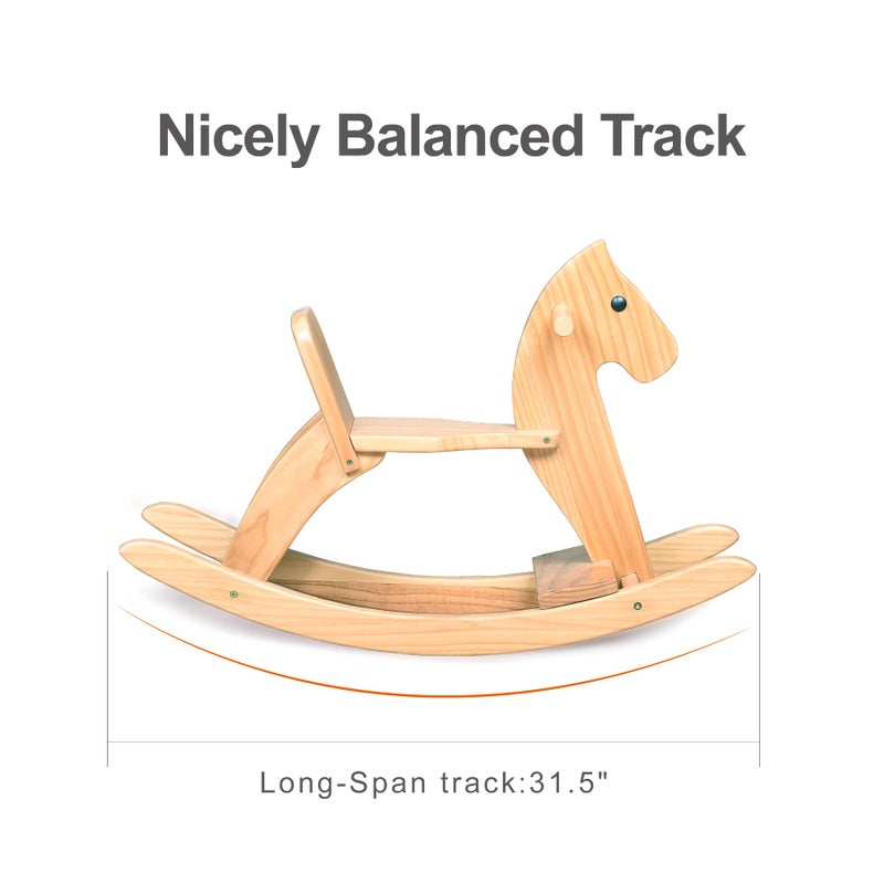 KRAND Rocking Horse Wooden Ride On Toy for Kids Classic Design Rocking Horse with Pedal and Safe Backrest Fine Workmanship(Classic, Natural) - Image 4