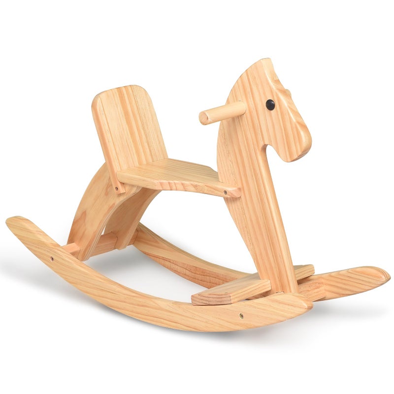 KRAND Rocking Horse Wooden Ride On Toy for Kids Classic Design Rocking Horse with Pedal and Safe Backrest Fine Workmanship(Classic, Natural) - Image 1