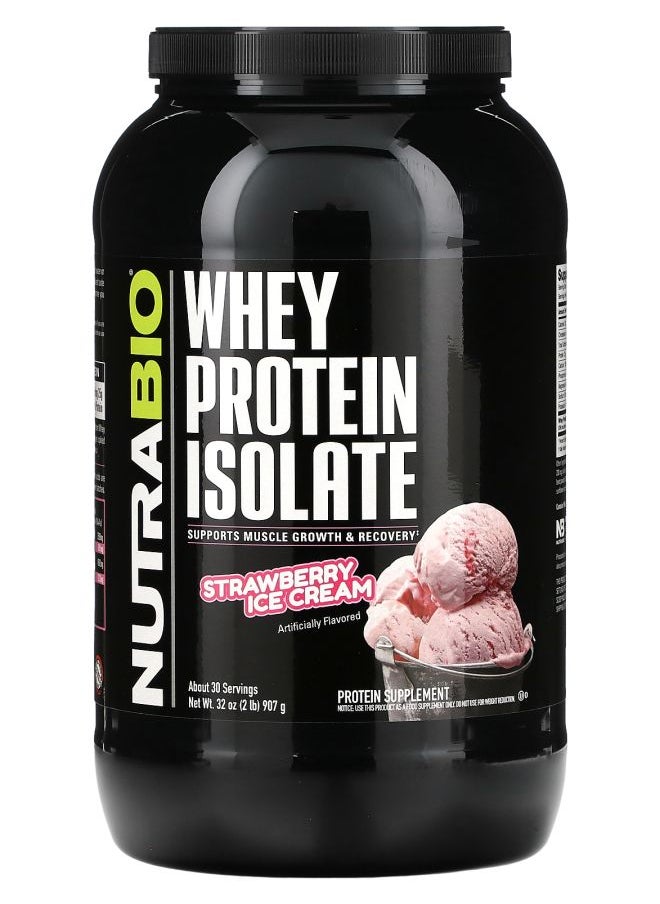 NutraBio Whey Protein Isolate Strawberry Ice Cream 2 lb (907 g) 