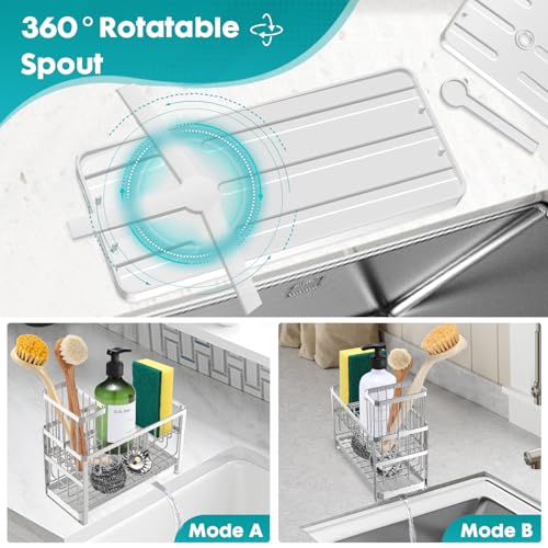 Sinnsally Kitchen Sponge Holder,2 Tier Sink Caddy Organizer with High Brush Holder,Stainless Steel Sink Box Dish Scrubber Holder,Soap Tray for Kitchen Counter Accessories & Storage Rack (Silver) - Image 2