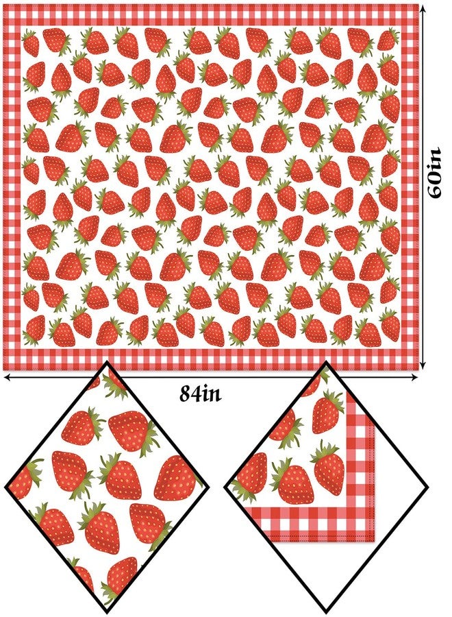 Hafangry Strawberry Tablecloth Spring Summer Fruit Birthday Baby Shower Party Decoration Buffalo Plaid Check Kitchen Dining Room Home Decor-60×84inch - Image 3