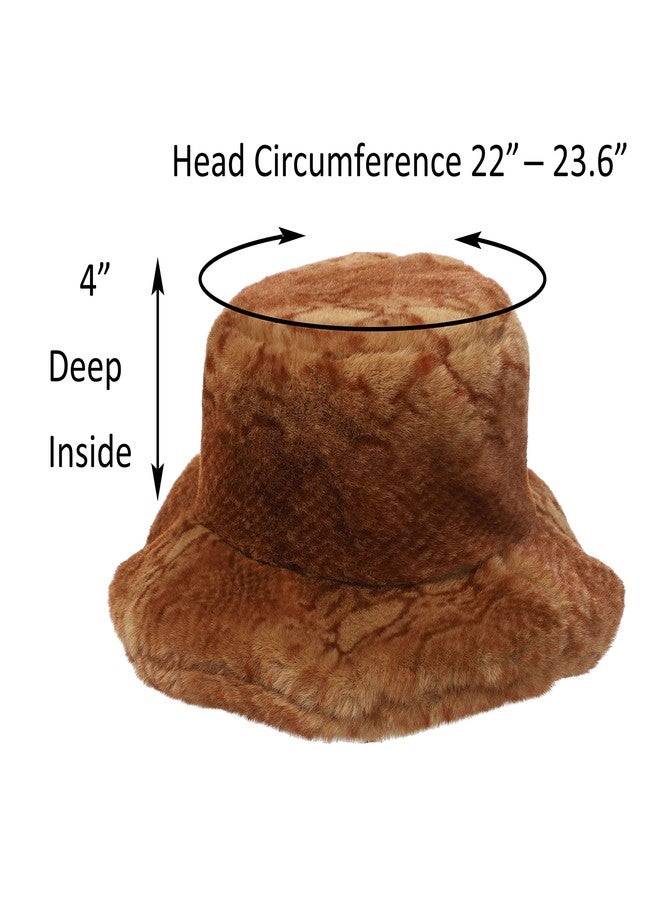 LA CARRIE Women's Snakeskin Print Faux Fur Bucket Hat Winter Warmer Fisherman Cap, Camel, 0 - Image 3