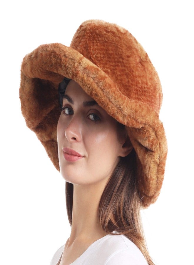 LA CARRIE Women's Snakeskin Print Faux Fur Bucket Hat Winter Warmer Fisherman Cap, Camel, 0 - Image 4