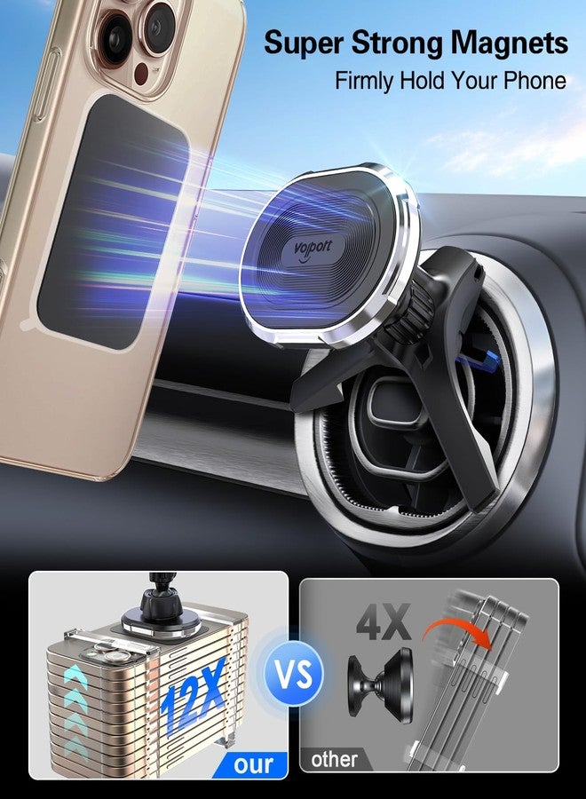 volport Magnetic Phone Mount for Car [Vent & Dashboard]: Strong Magnet Holder for Mercedes Benz Mini Cooper Round/Horizontal/Vertical Air Vent, for iPhone Samsung Big Heavy Cell Phone Case & Tablets - Image 4