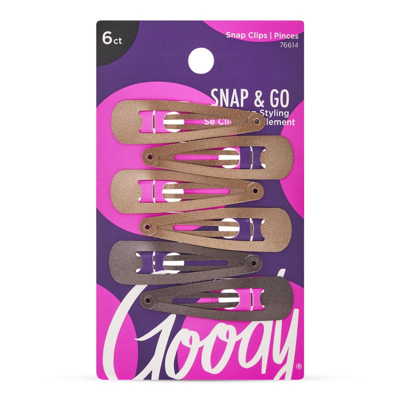 Goody Snap & Go Metal Contour Clips, 6 Count, Brunette, Snap Clips, Suitable for All Hair Types, Pain-Free Hair Accessories for Women, Men, and Kids, All Day Comfort - Image 1