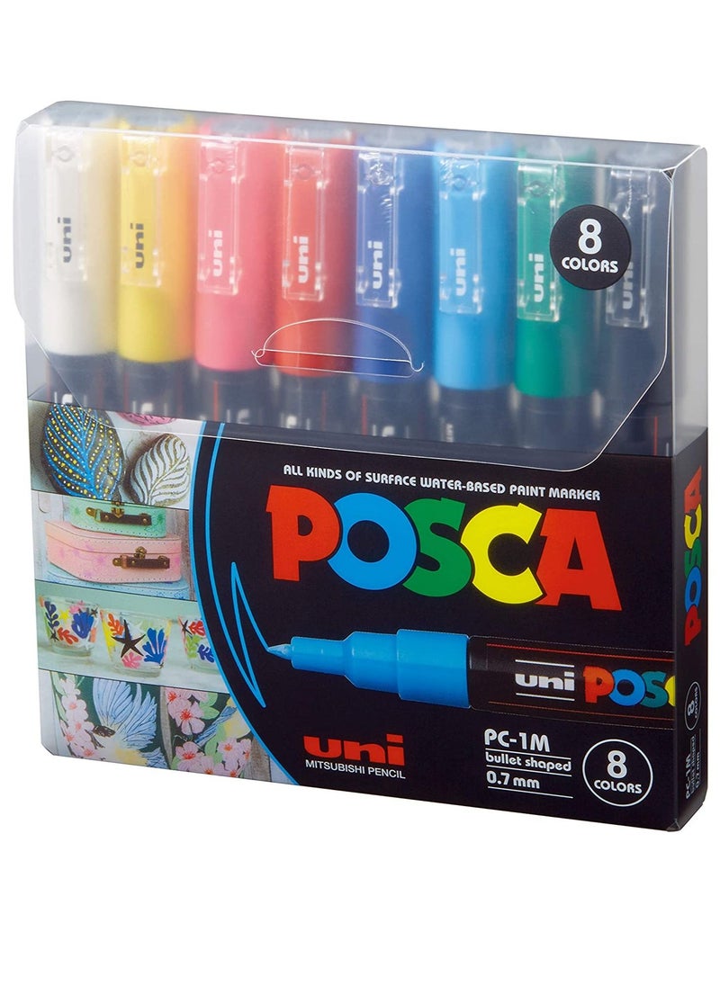 Uni Mitsubishi Pencil Posca Paint Marker Pen PC-1M Extra Fine 0.7 mm 8 Colors