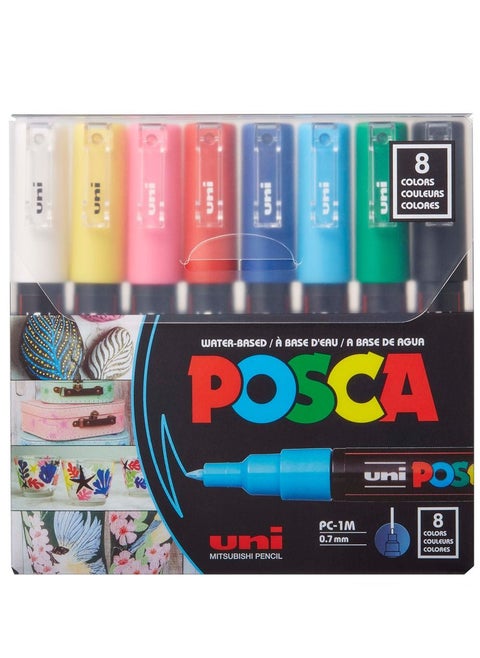 Uni Mitsubishi Pencil Posca Paint Marker Pen PC-1M Extra Fine 0.7 mm 8 Colors