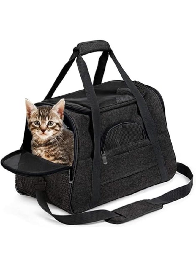 Cat Carrier,Premium Pet Carrier Soft Sided with Fleece Pad for Cat and Small Dogs,Portable Cozy Travel Pet Bag, Car Seat Safe Carrier (43*25*28cm, Black(with Fluff cushion)) - Image 1
