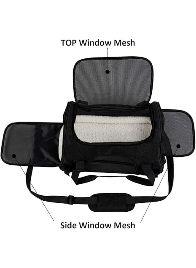 Cat Carrier,Premium Pet Carrier Soft Sided with Fleece Pad for Cat and Small Dogs,Portable Cozy Travel Pet Bag, Car Seat Safe Carrier (43*25*28cm, Black(with Fluff cushion)) - Image 5