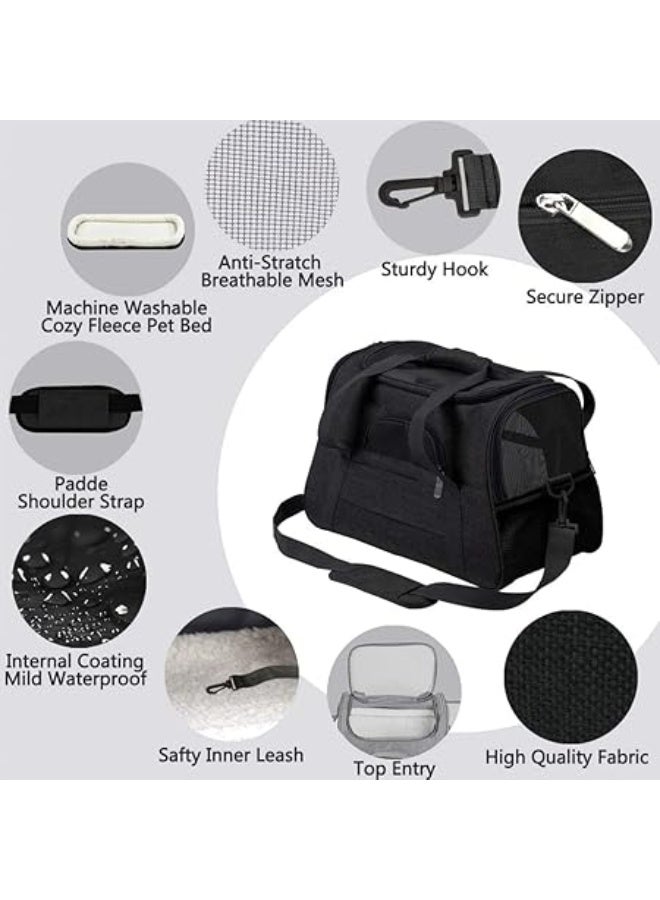 Cat Carrier,Premium Pet Carrier Soft Sided with Fleece Pad for Cat and Small Dogs,Portable Cozy Travel Pet Bag, Car Seat Safe Carrier (43*25*28cm, Black(with Fluff cushion)) - Image 3